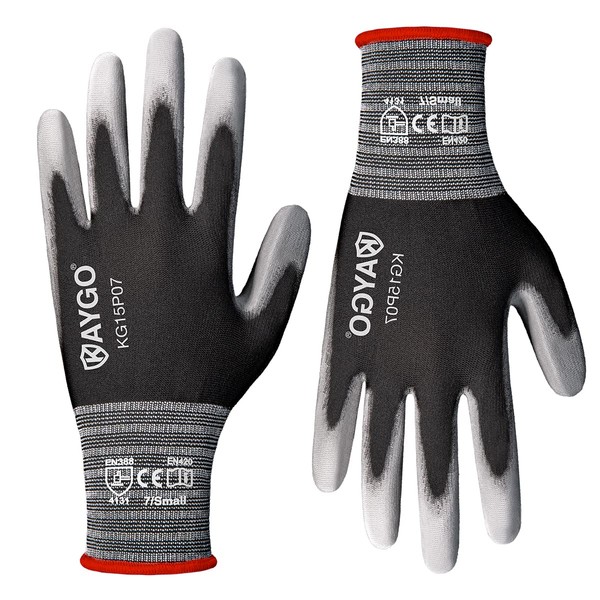 KAYGO Thin Work Gloves PU Coated 12 Pairs, KG15P, Nylon
