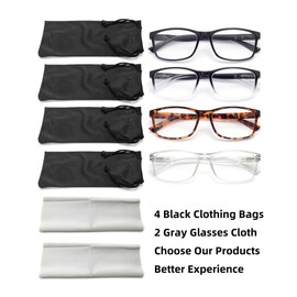 FoxMook 4 Pack Stylish Blue Light Blocking Reading Glasses, Spring Hinge Readers - Ease Computer and Digital Eye Strain, Polished C1_Black C2_ Black-Clear C3_Tortoise C4_ Gray 2.0 x