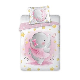 Arle-Living 3-Piece Children's Baby Bedding Set Elephant Ballerina 100 x 135 cm + 40 x 60 cm + 1 Fitted Sheet 70 x 140 cm 100% Cotton