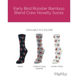 MeMoi Early Bird Rooster Rayon Blend Crew Novelty Socks Black 9-11