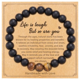 Natural Stones Bracelets for Women Anxiety Relief Healing Bracelets Bead Heart Charm Bracelets Jewelry Stocking Stuffers for Women Christmas Gifts