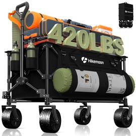 Hikemoon 150L Collapsible Wagons Carts Foldable, 420LBS Heavy Duty Folding Beach Cart with Big All-Terrain Wheels, Portable Utility Wagon for Grocery, Shopping, Garden, Sports, Camping, Black