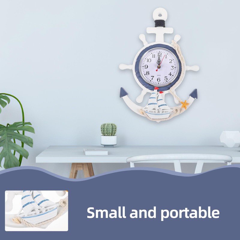 WINOMO Beach Themed Decor: Anchor Clock Mediterranean Style Beach Sea