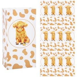 Fun Expess 5 1/4" x 10" Highland Cow Party Brown & White Paper Treat Bags - 12 Pieces