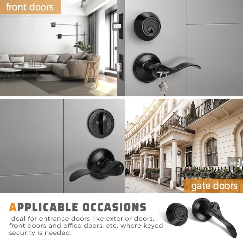 KNOBWELL 3 Pack Exterior Door Lock Set with Deadbolt Front