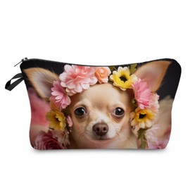 Livel lhood Floral Chihuahua Makeup Bag Cute Small Organizer Bag Toiletry Zipper Pouch Adorable Chihuahua Cosmetic Bag Present for Dog Lovers Chihuahua Mom Women, hzt0635