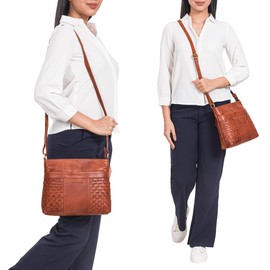 STILORD 'Ida' Braided Handbag Leather Women Vintage Shoulder Bag for Women Braided Shoulder Bag for Leisure Going Out City Party Genuine Leather, Colour:arona - brown