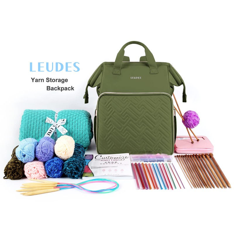 Leudes Knitting Bag Backpack, Yarn Storage Organizer Large Crochet Bag