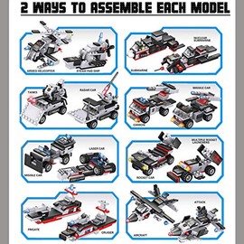 Military Aircraft Carrier Building Blocks Set | 8-in-1 Naval Battleship Model Toy Compatible Bricks Kit with Army Vehicles, Helicopter, Jet & Boats, Storage Box with Baseplate Lid for Kids