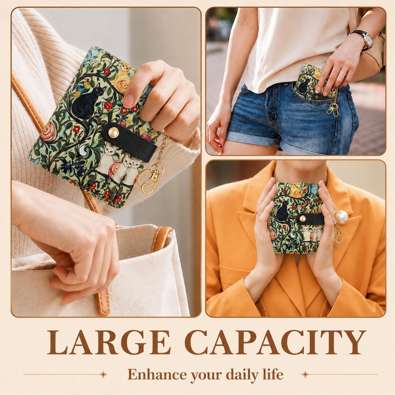 Vintage Cat Cute Wallet for Women, RFID Bifold Small Purse