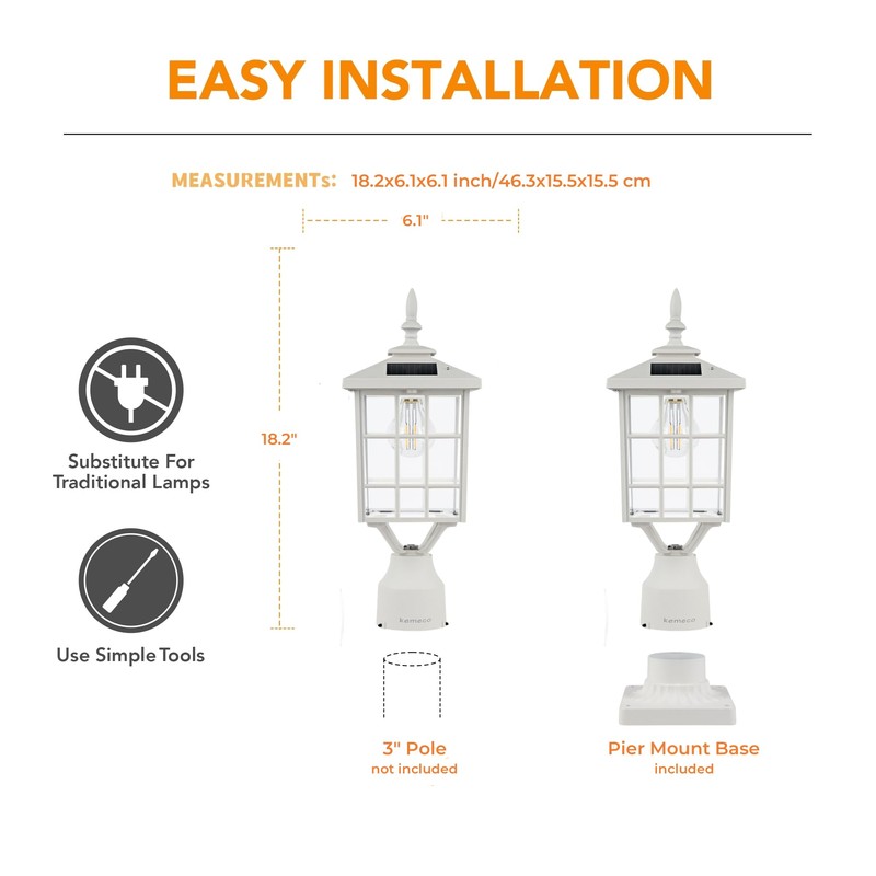 Kemeco ST4224Q-W Solar Post Light Outdoor Led Squared Frame Fixture