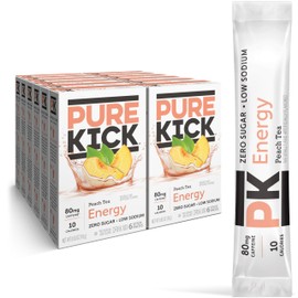 PURE KICK Energy Singles To Go Drink Mix, Peach Tea, Includes 12 Boxes with 6 Packets in each Box, 72 Total Packets