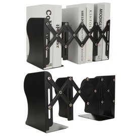 2 Pack Adjustable Bookends, 2 Dividers, Expandable Metal Book Ends for Heavy Book Holder, Black Book Stoppers to Hold Books Heavy Duty, Desk Book Ends for Shelves for Office & School