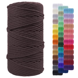 LEREATI Macrame Cord 5mm x 100m, Thick Macrame Rope Yarn Natural Cotton Cord, 4 Strand Twisted Colored Macrame String for Wall Hanging Plant Hanger DIY Crafts Boho Decor (Brown)