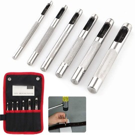 6 count Leather Hole Punch 1/8'' - 5/16'' Heavy Duty Round Hollow Belt Hole Puncher High Carbon Steel Leather Punch Tool for Belts Watch Cloth Gaskets with Storage Bag - Color: Silver, Size: 9pcs