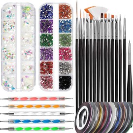 Nail Art Jewels Paint Tool And Accessories For Beginners, Keepzi Fingernail Rhinestones Decorating Designs Gems And Charms Kit Profession, Gel Polish Brush Dotting Pens Tools Set For Teens Girls