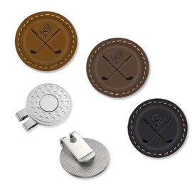 iSamzan Magnetic Golf Ball Markers: Real Leather Magnetic Golf Ball Marker with a Hat Clip - Funny Golf Ball Marker Hat Clip for Women & Men - Ideal for The Golf Putting Green (4Pcs) (Black & Brown)