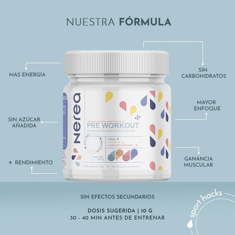 Pre‑Workout NEREA con Creatina Monohidratada – Sabor Frutos Rojos, 30