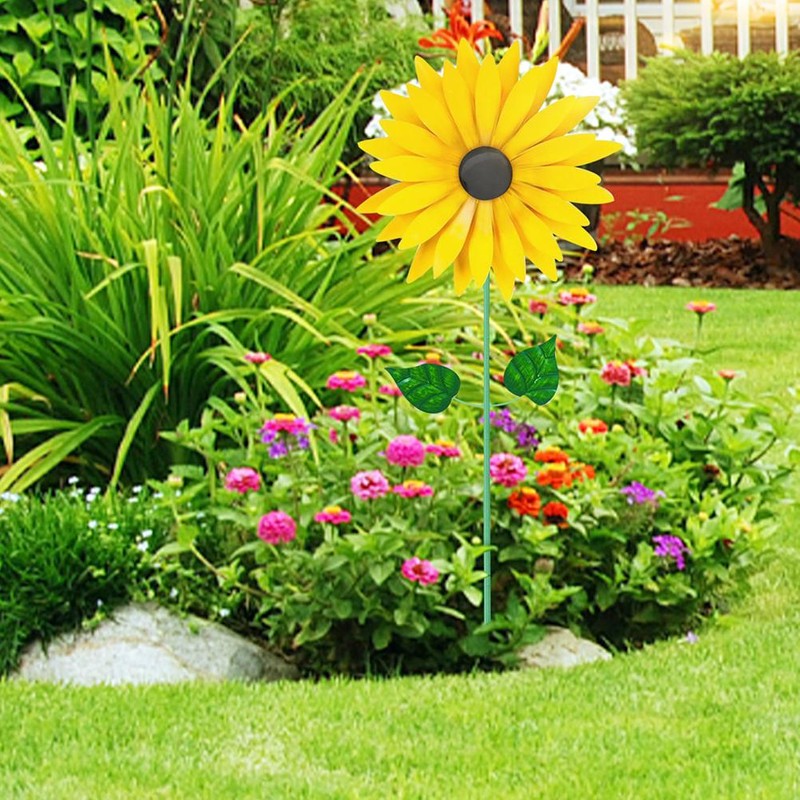 Sunflower Windmill Metal Windmill Garden Stake Wind Sculptures for Balcony