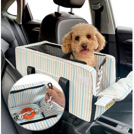 Dog Car Seats for Small Dogs with Toy Including, Console Dog Car Seat, Puppy Car Seat, Center Console Dog Car Seat Washable, Car Armrest Included Safety Tethers and Dog Toy by PETULINA (Blue)