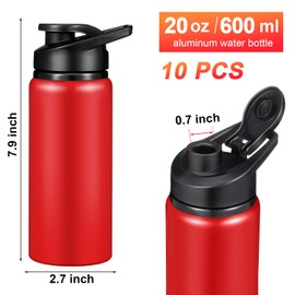 CHENGU 10 Pieces Water Bottle Bulk 20 oz Aluminum Reusable Bottles Lightweight Snap Lid Water Bottle Easy Carry Leak Proof Travel Bottles for Gym Sports Camping Hiking Fishing (Red)
