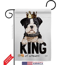 King Of Cuteness Garden Flag Set with Stand Animals Dog Puppy Spoiled Paw Canine Fur Pet Nature Farm Animal Creature Small Decorative Gift Yard House Banner Double-Sided Made In USA 13 X 18.5