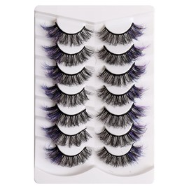 False Lashes with Color Faux Mink Eyelashes Wispies Fluffy Colored Lashes Dramatic Strip Lashes Pack 7 Pairs…
