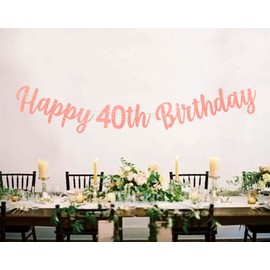 bng-bng 40th Birthday Banner Happy 40th Birthday Bunting Rose Gold Glitter Large Hanging Letter Banner for Women Lady 40 years old Birthday Anniversary Party Decorations Photo Backdrop