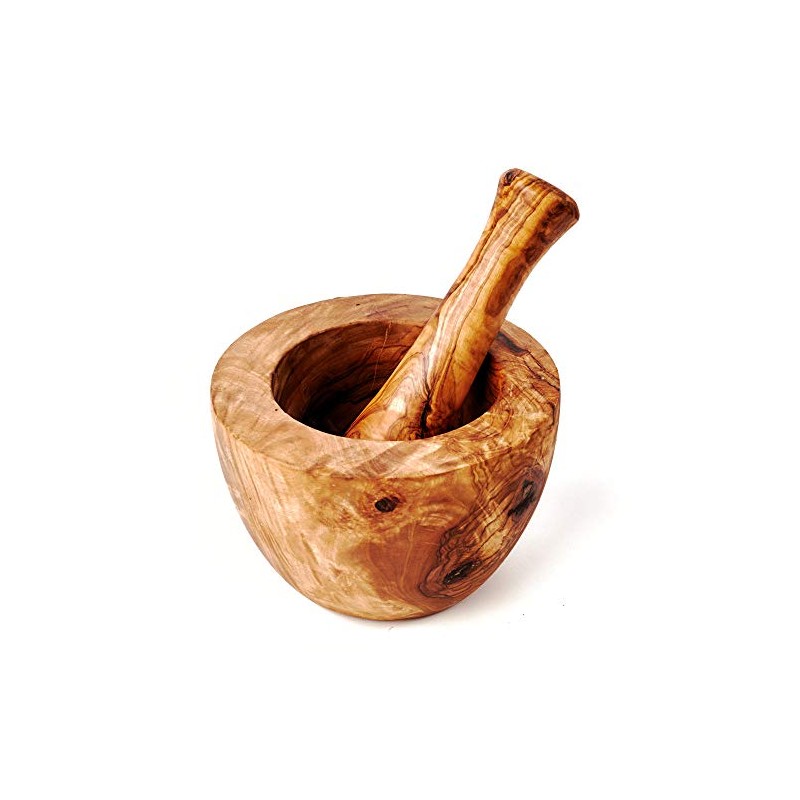 Olive Wood Mortar and Pestle Smooth Edge 16 cm Diameter