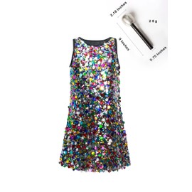 Sinkawa Jackets Girls Sequin Dress Sparkly Sleeveless Costume Prom Concert Party Outfit with Glitter Microphone Prop-Large
