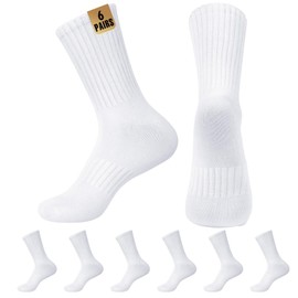 MUQU Mens White Crew Socks - Sports Thin Athletic Breathable Running Long Socks 6 Pairs