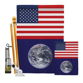 Nationality Earth US Garden House Flags Kit Regional Nation International World Country Particular Area Small Decorative Gift Yard Banner Made in USA 28 X 40