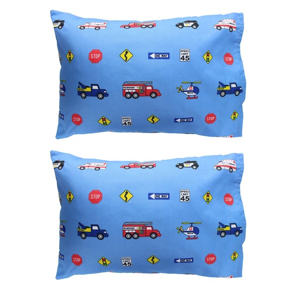 2-Pack Toddler Travel Pillowcases -100% Soft Microfiber, Breathable and Hypoallergenic - 14" by 20" Kids Pillowcases fits Pillows 14x19, 13x18 or 12x16, Fire, Police and Rescue