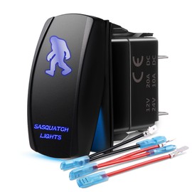 MICTUNING ACSSB Laser On-Off Rocker Switch with Jumper Wire, 5 Pin, 20 Amp, 12V, LED Lights, Sasquatch Light, Blue