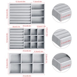 Bigxin 3 Pieces Jewellery Organiser Tray, Velvet Jewellery Drawer Organiser Stackable Jewelry Trays Organizer Removable Jewellery Display Tray for Earring Ring Necklace Bracelet (3 Types)