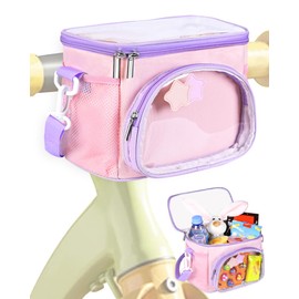 ZOMICE Kids Bike Basket Front with Shoulder Strap,Pink & Purple Bike Scooter Tricycle Bicycle Basket for Girls, Cute Waterproof Bike Basket Bag Fits Most Handlebars
