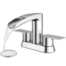 Bathroom Sink Faucet for 3 Hole, Hurran 4 Inch Bathroom Faucets with Pop-up Drain, Stainless Steel 2-Handle Waterfall Faucet for Bathroom Sink, Chrome