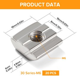 Lyeteung 20 PCS 30 Series M6 T Slot Nut, T-Track Sliding Nuts, T-Slot Hammer Head Nut, for 8 mm Slot 3030 3060 6060 Aluminum Extrusion Profile