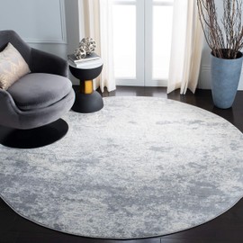 SAFAVIEH Brentwood Collection 3' Round Grey/Ivory BNT822H Modern Abstract Non-Shedding Living Room Bedroom Area Rug