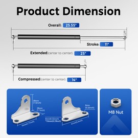 ARANA ARANA 25 inch 200 LB Gas Prop Struts Shocks with L Mounting Brackets, 2 Pcs 25" 889 N Lift-Support Gas Springs for Heavy Duty Murphy Bed Large Outdoor Box Lid Trap Door Floor Hatch (Super Strong)