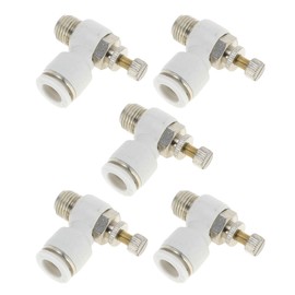 INFINAUTO Push to Connect Air Fittings 3/8" 90 Degree Air Flow Control Valve Plastic Metal 1/4"BSPT 5 Pcs White Silver Tone