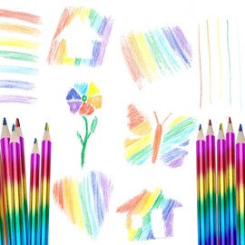 24 Pieces Rainbow Colored Pencils, 4 Color in 1 Colorful Rainbow Pencils for Kids Multi Colored Pencil with Pencil Sharpener Laser Colored Pencils Bulk for Drawing Kids Adult School Painting