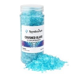 Syedra Crushed Glass for Crafts, Broken Glass Pieces,Bar, Garden Decoration 3-6mm, 1.5 Pound Jar (Light Turquoise)