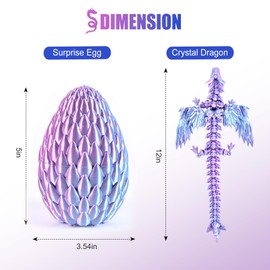 Memogizz 12inch Fly Dragon Egg, Year of The Dragon, 3D Printed Dragon, Executive Desk Toys, Articulated Dragon, Fidget Toys Gifts for Graduates Students Teachers Adults (Pink&Blue)