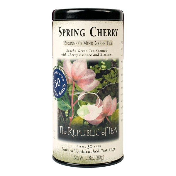 The Republic of Tea Spring Cherry Green Tea, 50 Tea Bag Tin