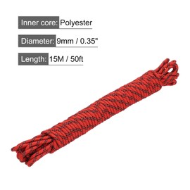 QUARKZMAN Polypropylene Rope Diamond Mesh Nylon Rope 3/8 Inch 50 ft/15 m High Strength for Indoor and Outdoor Camping Boat Wash - 9 mm, Red/Black