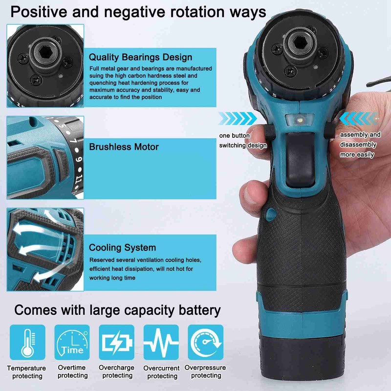 18V Lithium Screwdriver Adjustable 2 Speed Control Modes Multifunctional Repairing