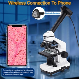 Microscope for Kids Adults,40X-2000X MAXLAPTER Compound Monocular Microscope with WiFi Electronic Eyepiece,Upper and Lower Dual LED,Microscope Slides,Phone Adapter,Microscope kit for Lab Home Student