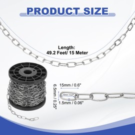 PATIKIL 50ft SUS304 Stainless Steel Chain, 1.5mm Metal Chain Link 15 Meter Small Light Duty for Home Outdoor Camping Hanging Pet Plant, Silver