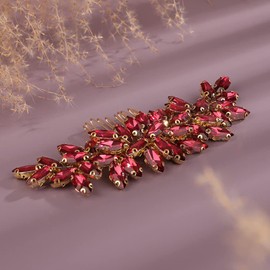 Teyglen Mujeres Dainty Simple Full Rhinestones Bride Wedding Hair Comb Lujosos Accesorios Para El Cabello Shiny Rhinestones Nupcial Side Hair Combs Para Mujeres Bride Girls Vino Rojo